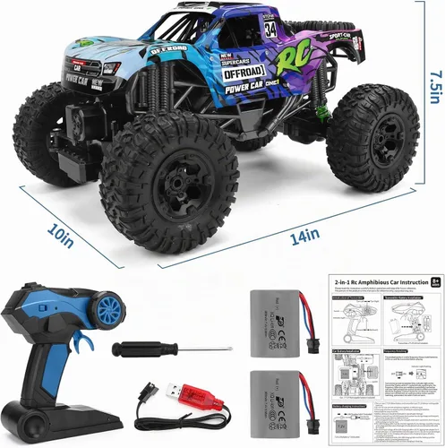 Vista 7 de Camión de control remoto, 1:12 4x4 Offroad Impermeable RC Anfibio Monster Azul