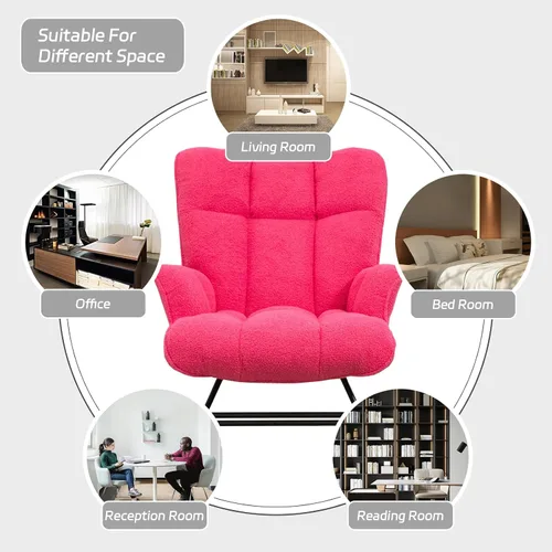Vista 5 de SAETSFEG - Mecedora tapizada estilo osito de peluche para cuarto de bebé, con respaldo alto, silla de columpio con asiento acolchado, cómoda silla
