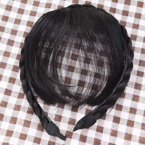 Vista 3 de Extensiones de cabello sintético con flecos, para mujeres y niñas (negro)