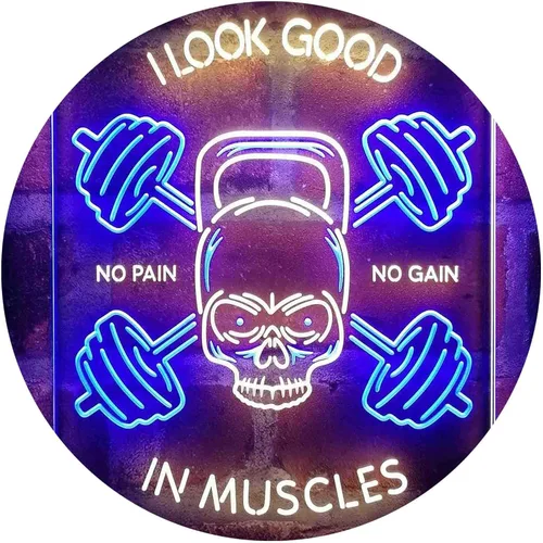 Vista 18 de ADVPRO No Pain No Gain I Look Good in Muscles Weight Train Gym Fitness Señal de neón LED de doble color azul y rojo 8 x 12 pulgadas st6s23-i4093-br