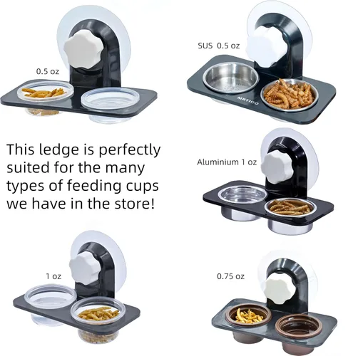 Vista 7 de Repisa de alimentación de Gecko con cresta [ventosa], con 10 tazas de acero inoxidable para alimentos de 0.5 onzas, cuencos de comida para reptiles