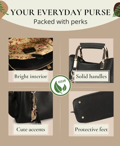 Vista 6 de Bolso bandolera con asa superior para mujer, bolso pequeño de cuero vegano, negro, regalos para mujer, Negro -, Pequeña, Bolso de mano con asa
