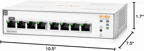 Vista 2 de Aruba Hewlett Packard Enterprise Instant On 1830 - Interruptor inteligente de 8 puertos Gb, sin ventilador, cable estadounidense (JL810A#ABA)