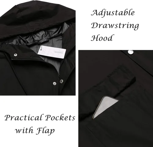 Vista 5 de COOFANDY Chaqueta impermeable para hombre con capucha impermeable ligera activa larga