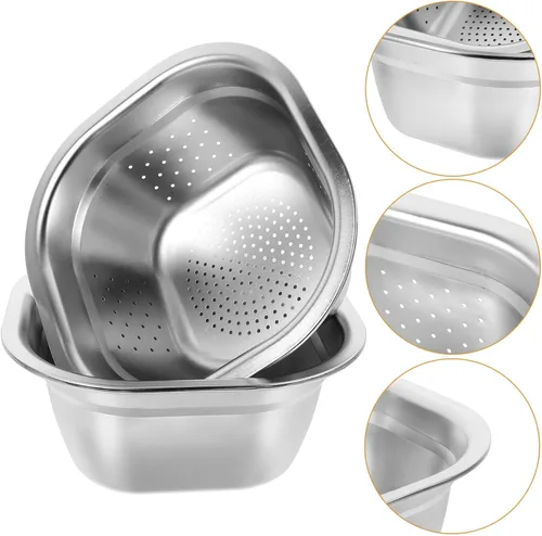 Vista 6 de Zerodeko Juego de cuencos de acero inoxidable para fregadero de cocina cuadrado, cesta de almacenamiento de metal, gran capacidad, fruta, verduras