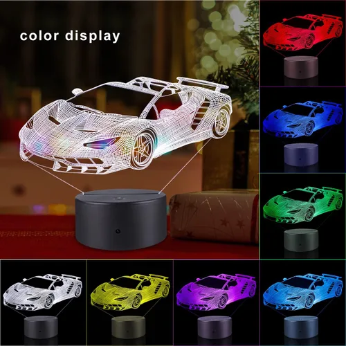 Vista 3 de FlyonSea Regalos de autos de carreras, lámpara de automóvil, suministros de fiesta, 7 colores cambiantes, luz nocturna con control táctil y remoto