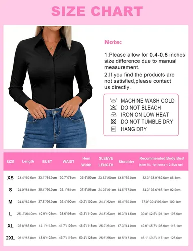 Vista 5 de Aoudery Button Down Shirts for Women Slim Fit Long Sleeve Stretch Dress Shirts Work Shirt Wrinkle Free