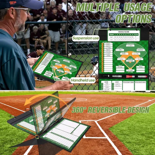 Vista 5 de Tablero magnético de alineación de béisbol, plegable profesional de sóftbol y béisbol para dugout, portapapeles de béisbol para entrenadores con 40