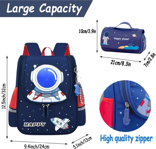 Vista 4 de IHZZ Mochila para niños para la escuela, mochila para niños con bolsa de almuerzo y estuche para lápices, mochila de astronauta para niños, mochila