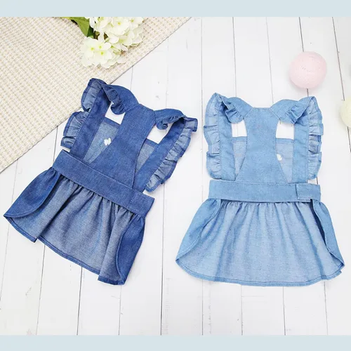 Vista 5 de Vestido para perro, falda de lujo, ropa de princesa, vestidos de boda, noche, falda tutú, falda de mezclilla para perro pequeño, niña, azul claro, XS