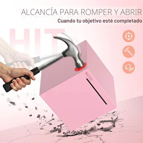 Vista 4 de hizgo Alcancía para adultos, banco de acero inoxidable debe abrirse, rosa
