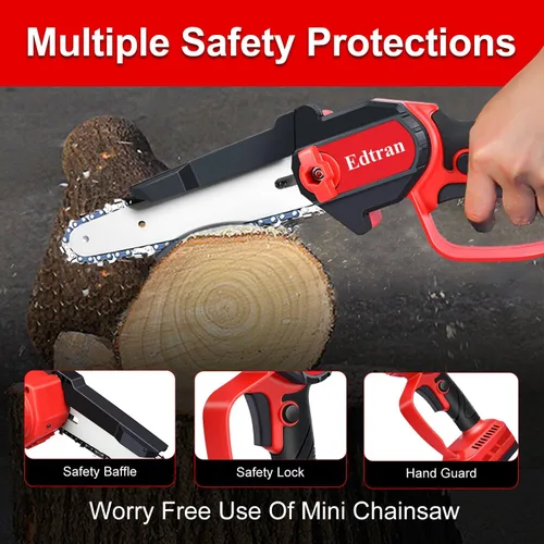 Vista 4 de Mini motosierra para batería Milwaukee de 18 V, motosierra eléctrica inalámbrica de 6 pulgadas, 1 cadena de repuesto con bloqueo de seguridad