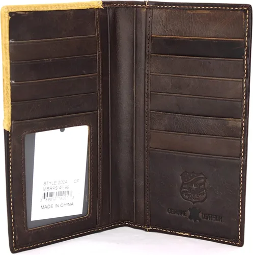 Vista 3 de West Star - Billetera para hombre, estilo de chequera, larga, plegable, con o sin pelo de vaca, Café profundo Longhorn 202A, Billetera de cuero
