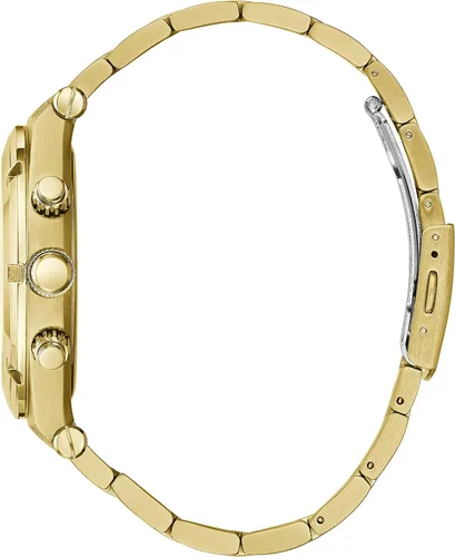 Vista 2 de GUESS Reloj deportivo multifunción de 173 pulgadas para hombre caja de acero inoxidable en tono dorado con esfera negra Skelton y pulsera Tono