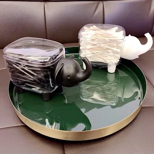 Vista 3 de Paquete de 2 soportes Qtip, dispensador de bolas de algodón acrílico con tapa, bonitos soportes para hisopos de algodón, tarros de baño, recipiente
