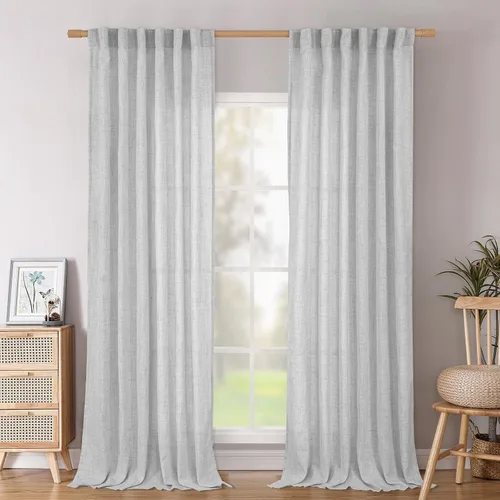 Vista 43 de BGment Cortinas cortas de lino marfil de 36 pulgadas de largo para ventanas de cocina, pequeñas cortinas texturizadas rústicas para café sobre