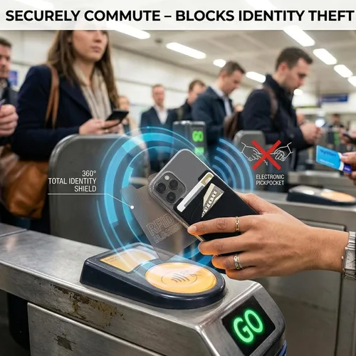 Vista 2 de Cartera para tarjetas de teléfono con bloqueo RFID, doble bolsillo seguro, ultradelgada, autoadhesiva, funda para tarjetas de crédito, calcomanía