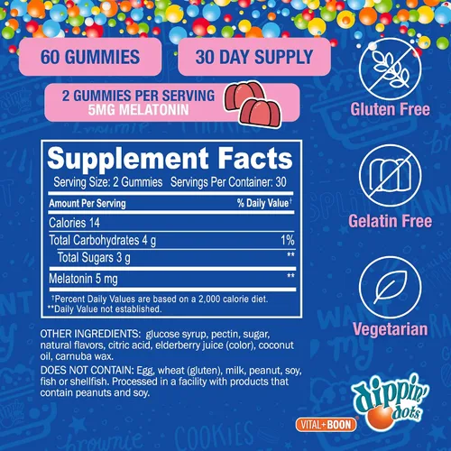 Vista 6 de Dippin' Dots - Gomitas de melatonina para niños y adultos (suministro para 30 días) sabor a crema de fresa y puesta de sol Suplemento