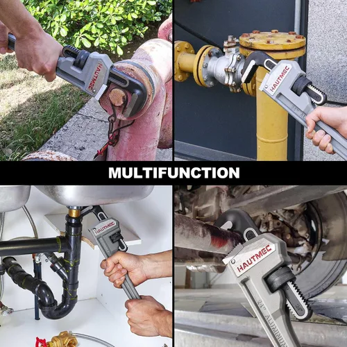 Vista 6 de HAUTMEC Llave de tubo recta de aluminio de 14 pulgadas, llave de fontanería ajustable, capacidad de mandíbula de 2 pulgadas, llave de tubería