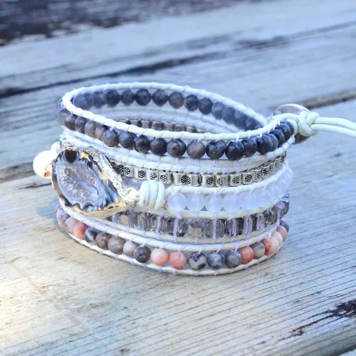 Vista 9 de ZOSOJONA - Pulseras bohemias hechas a mano de piedra natural, que dan vuelta, con cuentas de cristal de turquesa