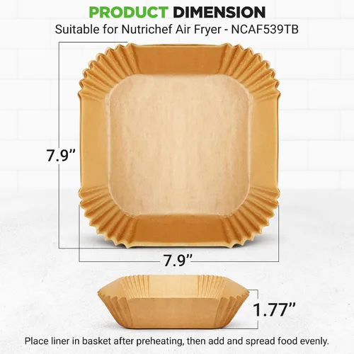 Vista 8 de NutriChef 50 forros de papel para freidora de aire, revestimiento cuadrado desechable para pergamino, antiadherente, resistente al aceite y al agua