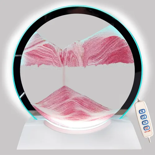 Vista 10 de Akaco Arte de Arena Líquido en Movimiento con Luz Base de Madera Blanca Clara, Arte de Arena en Movimiento, Vidrio Redondo, Flujo de Arena, Pintura