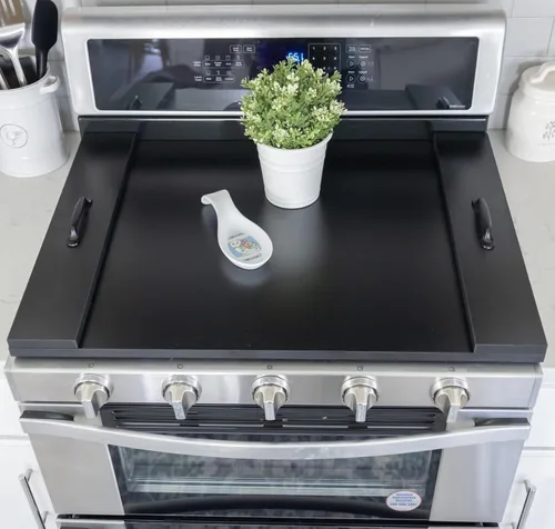 Vista 8 de Cubierta para estufa de tabla de fideos con asas, cubierta superior de estufa eléctrica y de gas de madera rústica, decoración de cocina de granja