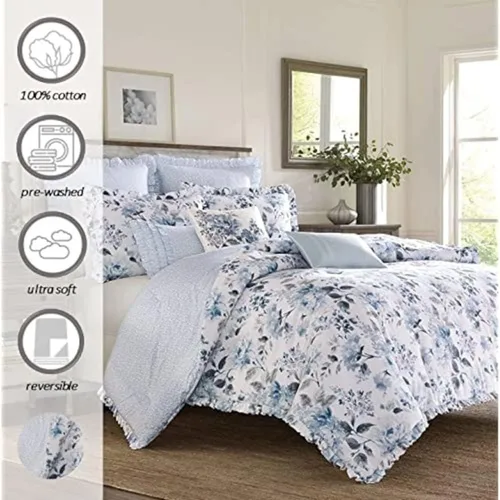 Vista 8 de Laura Ashley Home - Juego de funda de edredón tamaño individual, ropa de cama reversible de algodón con funda a juego, decoración ligera del hogar
