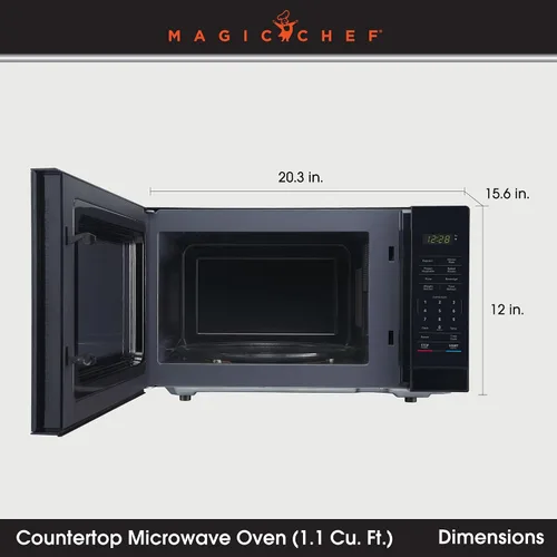 Vista 2 de Magic Chef Horno microondas compacto para encimera, 1000 vatios, negro, 1.1 pies cúbicos - Aparato de cocina digital con cocción de un solo toque