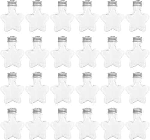 Vista 5 de LOGOFUN 24 bolas de estrella rellenables de plástico transparente con tapas colgantes plateadas para decoración de árbol de Navidad, tarros