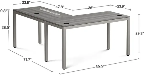 Vista 2 de NBF - Escritorio en forma de L reversible para oficina ejecutiva, 60 pulgadas de ancho, gris