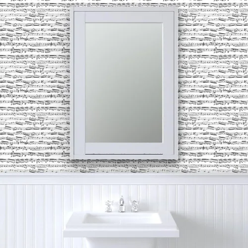 Vista 9 de Muestras de papel tapiz extraíbles, color blanco y negro, notas musicales, músico, piano musical, papel pintado prepegado Spoonflower
