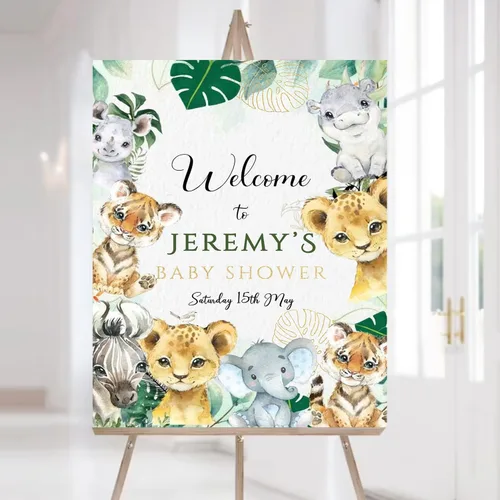 Vista 30 de Letrero de bienvenida personalizado para baby shower, cartel de bienvenida de safari para baby shower, letrero de baby shower de animales