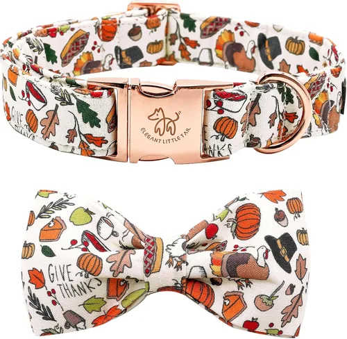 Vista 32 de Elegant little tail - Collar de otoño para mascotas con corbatín, lindo collar de Halloween con estampado de flores y calabaza para cachorros
