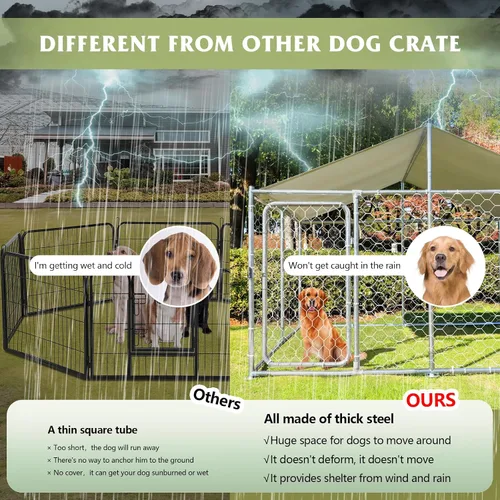 Vista 5 de Grepatio Perrera exterior para perros con carcasa impermeable para perros grande, jaula de acero galvanizado con bloqueo seguro