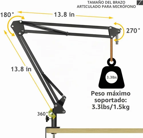 Vista 5 de Audio Technica AT2020 - Soporte de micrófono AT2020, soporte de tijera de suspensión con soporte de amortiguador, filtro pop, abrazadera resistente