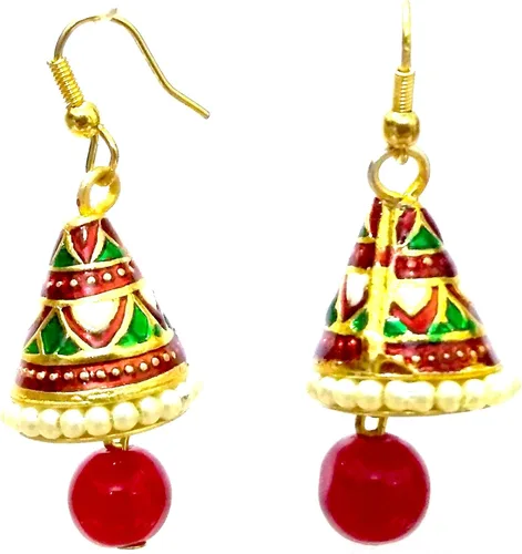 Vista 2 de DESI HAWKER Meenakari Minakari esmalte pintura oro hecho a mano pendiente Bali Jhumki Jhumka joyería india gota cuelga lámpara NI-241