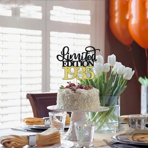 Vista 3 de Decoración para tartas de edición limitada de 1935, decoración de pastel de feliz cumpleaños 90, hombres y mujeres animan 90 años/90 y fabulosa