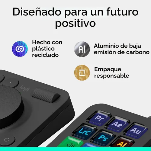 Vista 10 de Logitech MX Creative Console, 9 teclas LCD personalizables, accesorios Stream Deck, dial de control para diseño gráfico, Adobe, Zoom, Spotify