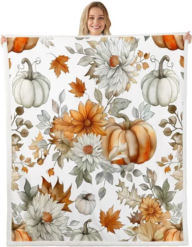 Vista 21 de Manfei Hello Fall Throw Blanket Pumpkin Maple Leaf Plaid Patchwork Fleece Blanket Autumn Theme Cozy Throws for Bed Couch Sofa,Kids Boys Girls Room