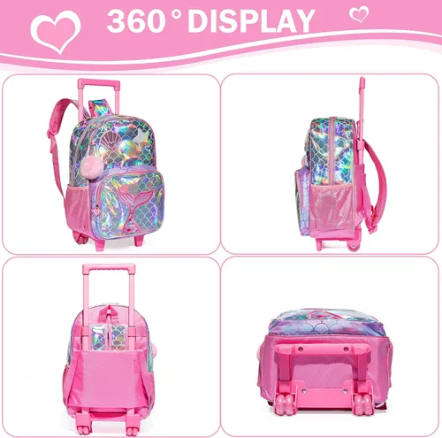Vista 3 de Meetbelify Mochila con ruedas para niñas con ruedas para niñas para escuela primaria