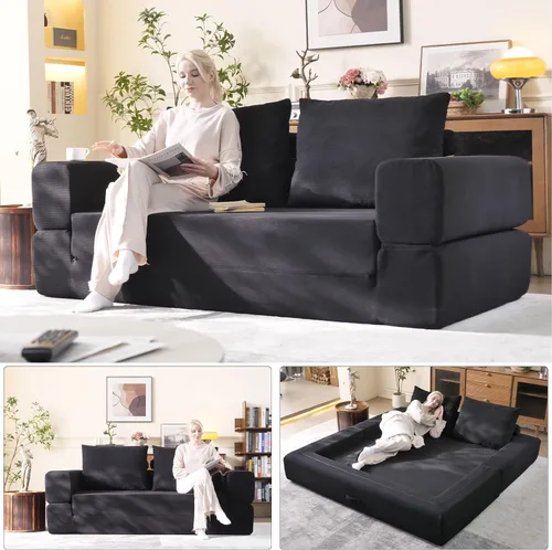 Vista 8 de WHGBJA Sofá cama 3 en 1 para sala de estar/dormitorio, convertible, modular Tumbona sin huesos de 79 pulgadas, sofá biplaza de gran tamaño, sofá