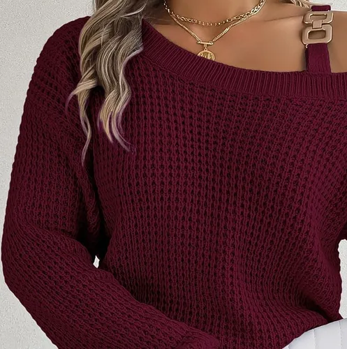 Vista 4 de ONDIAN Camisetas de manga larga para mujer, estilo casual, básicas, ligeras, sueltas, con hombros descubiertos, suéter de punto