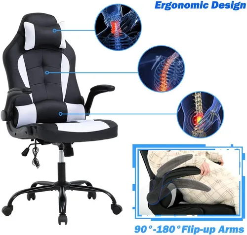 Vista 8 de Silla de juegos, silla ergonómica de escritorio para computadora, respaldo alto, silla de oficina, soporte lumbar de masaje, cómoda silla