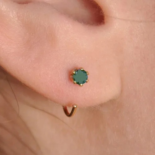 Vista 55 de Half Huggie Birthstone Gold Hoop Earrings for Women Tiny Cartilage Stud Piercing Earring Hypoallergenic Earring Screw Back Dainty Hug