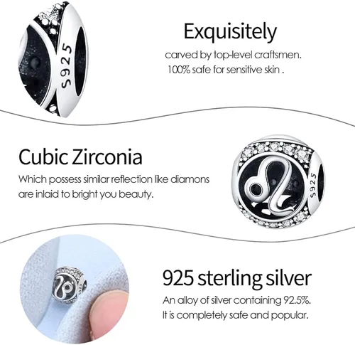 Vista 6 de TINSLO Zodiac Sign Bead Birthday Charms 925 Sterling Silver Birthstone Charms Fits Women's Charm Bracelet & Necklace Bangle Gifts for Girls & Friends