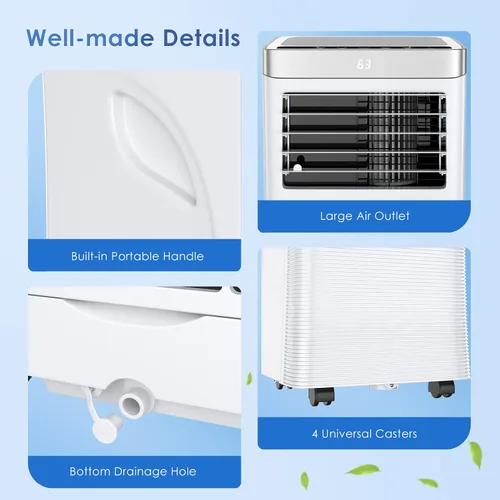 Vista 9 de COSTWAY Aire acondicionado portátil, enfriador de aire de 8000 BTU con modo ventilador y deshumidificador para habitaciones de hasta 230 pies
