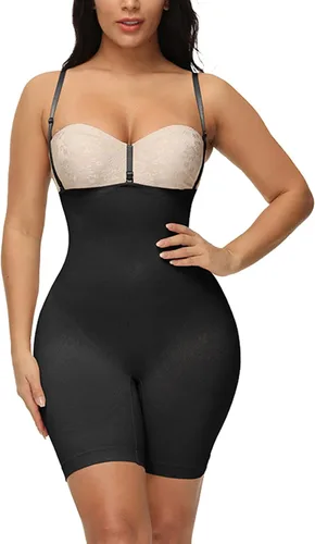 Vista 7 de Fajas moldeadoras con control de abdomen para mujer, sin costuras, faja colombiana, adelgazante, busto abierto, medio muslo, moldeador de cuerpo