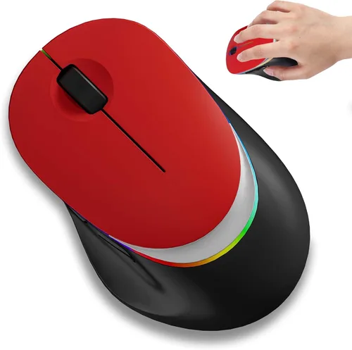 Vista 9 de Ratón ergonómico inalámbrico Bluetooth con luz LED RGB, ratones de computadora portátiles silenciosos recargables de modo dual con receptor USB