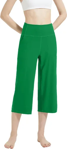 Vista 5 de Rosemmetti Pantalones capri de yoga para mujer, talla grande, con control de abdomen, acampanados, pantalones de entrenamiento con bolsillos
